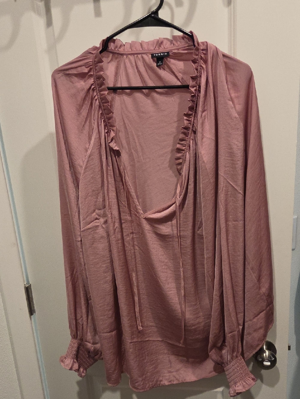 torrid Dusty Rose Ruffle-Trim Tie-Neck Blouse
